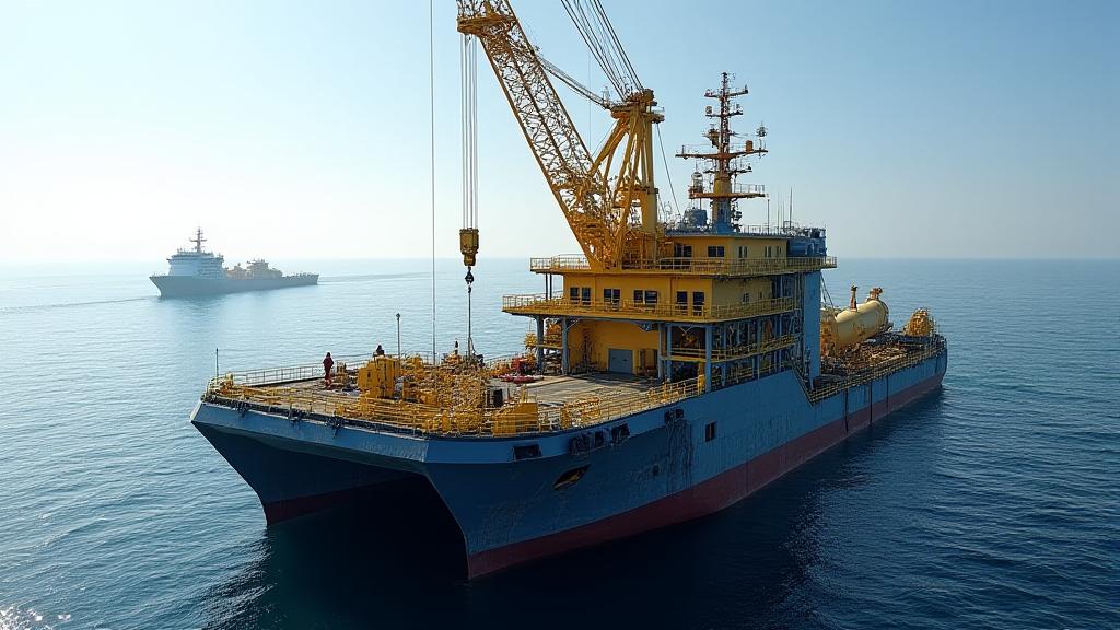 Heavy marine crane barge operating with GPS systems for precise positioning