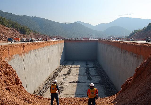 Construction phase of a future dry dock in Ulsan shipyard